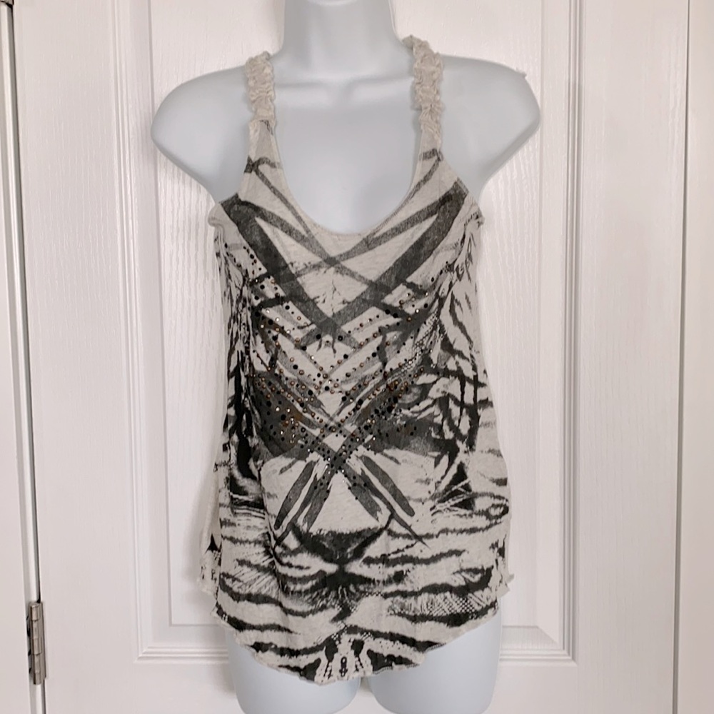 GUESS Tiger Racerback Tank Top with Studs and Rhinestones